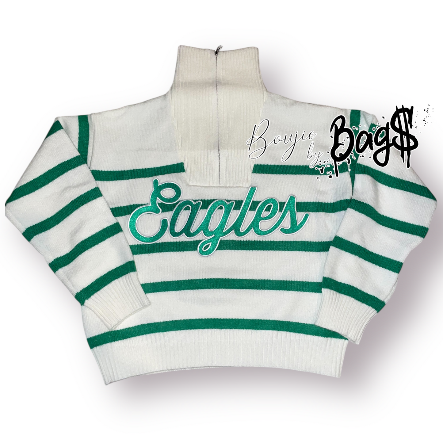 Striped Pullover Eagles Script Sweater